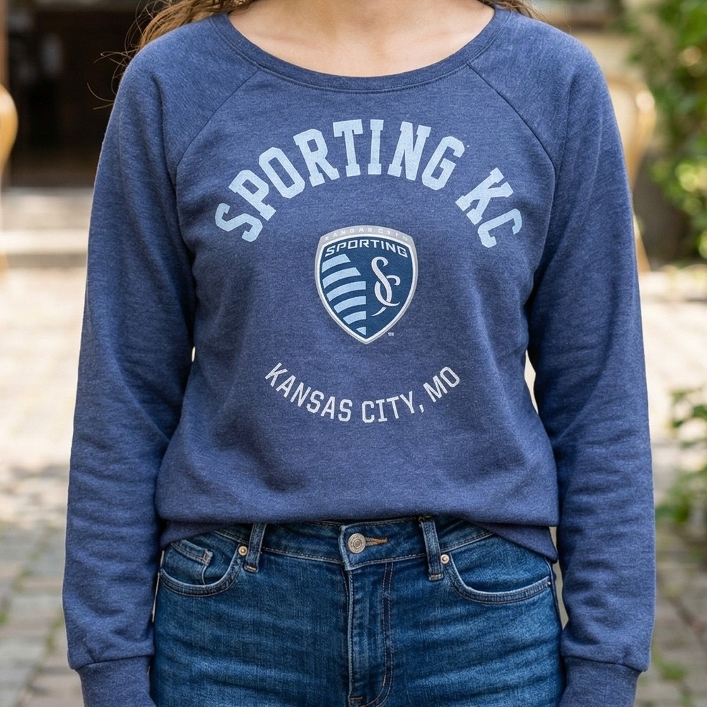 Mitchell & Ness Sporting‎ KC Womens Navy Blue Scoop Neck Sweatshirt MLS Soccer